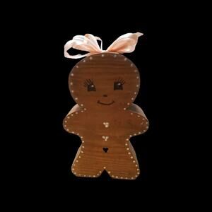 Gingerbread Man Girl Wood Hand Painted Decor Shelf Sitter Christmas Xmas